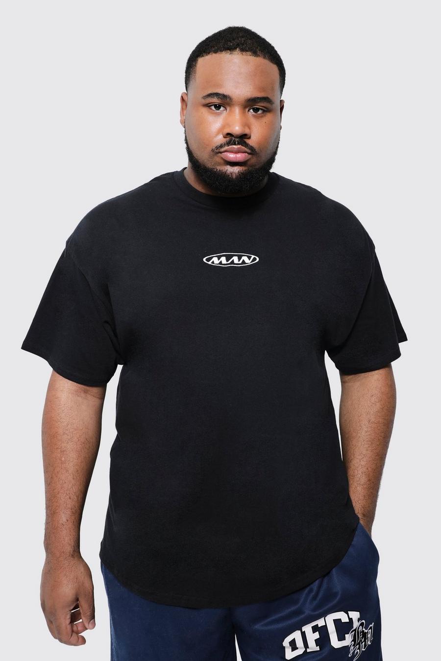 Black Plus Man Branded Embroidered T-shirt image number 1