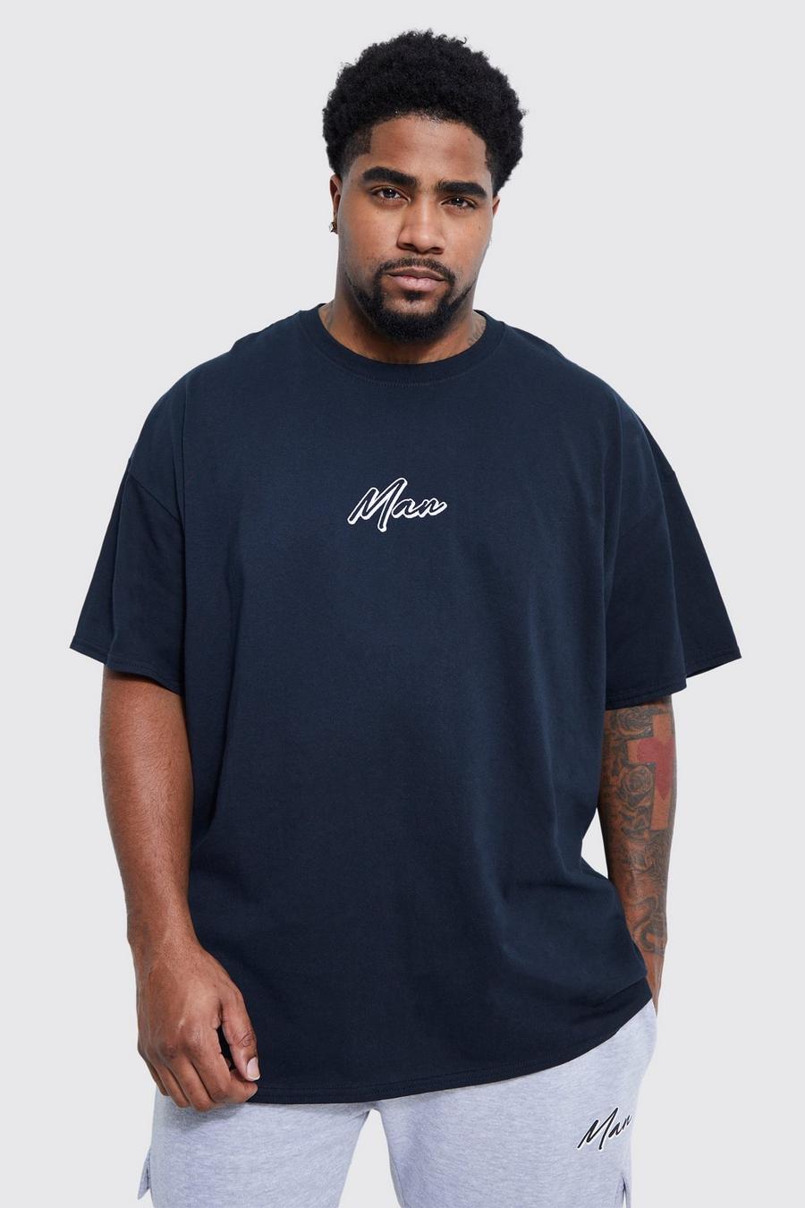 Black Plus Man Branded Embroidered T-shirt image number 1