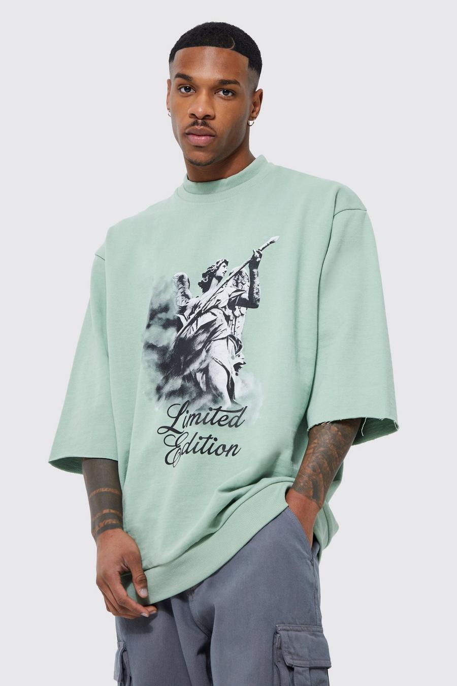Oversize Sweatshirt mit 3/4 Ärmeln und Print, Sage image number 1