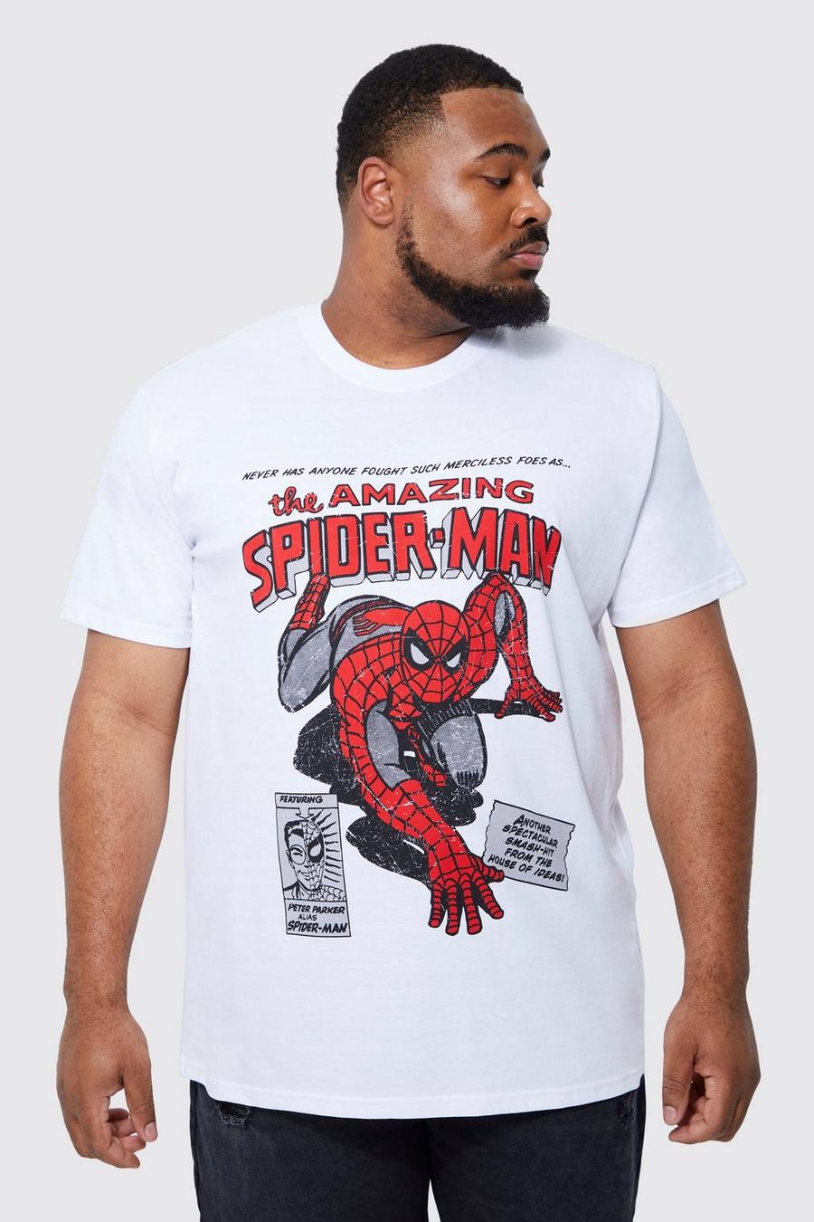 White Plus Spider Man Comic License T-shirt image number 1
