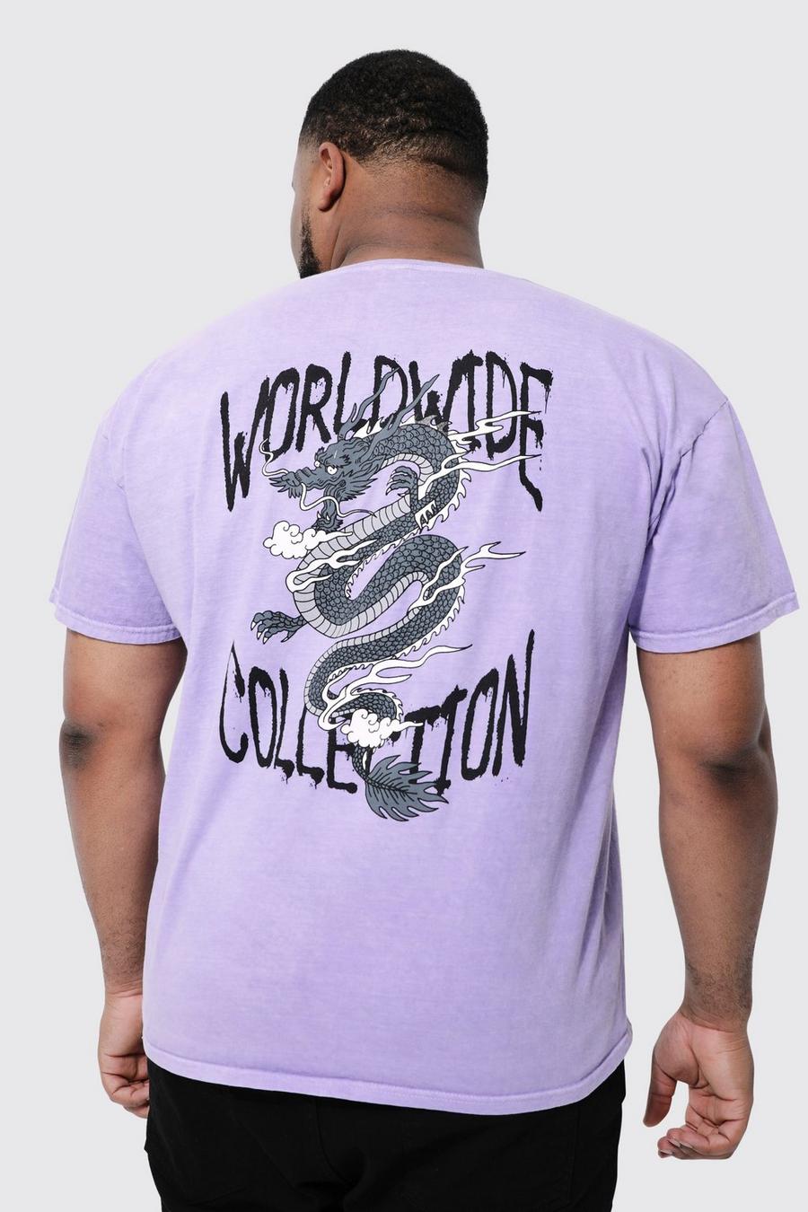 Lilac purple Plus Overdye Dragon Back Graphic T-shirt image number 1