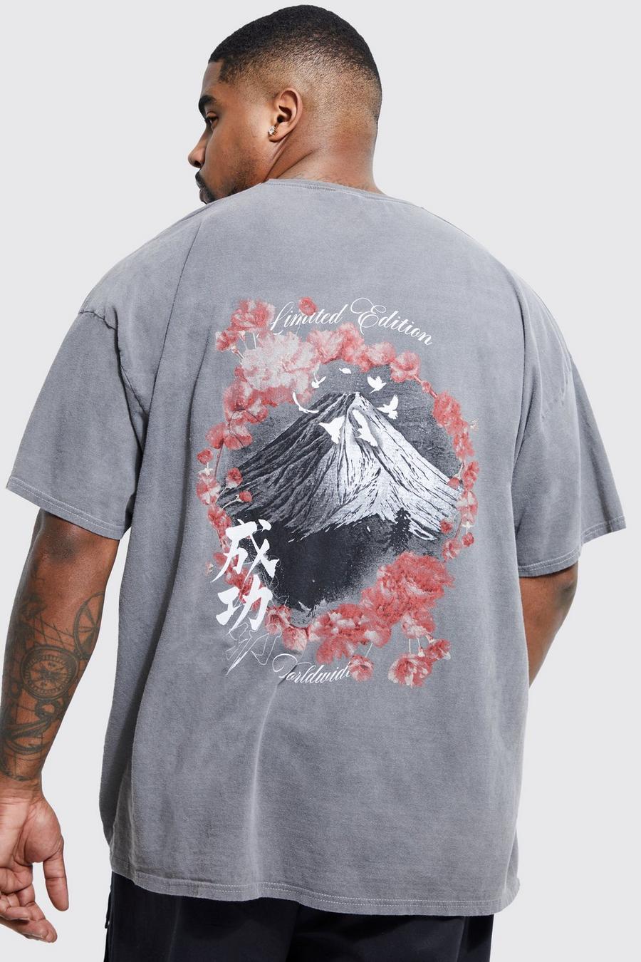 Charcoal grigio Plus Overdye Mountain Graphic T-shirt
