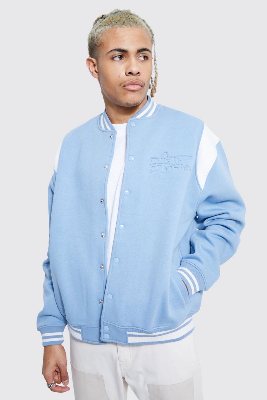 Light blue Tall Boxy Fit Official Debossed Jersey Jacket image number 1