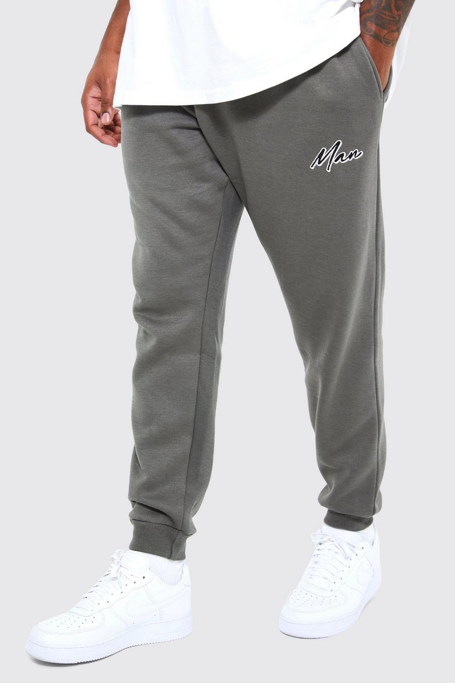 Plus Slim-Fit Jogginghose mit Man-Stickerei, Charcoal gris