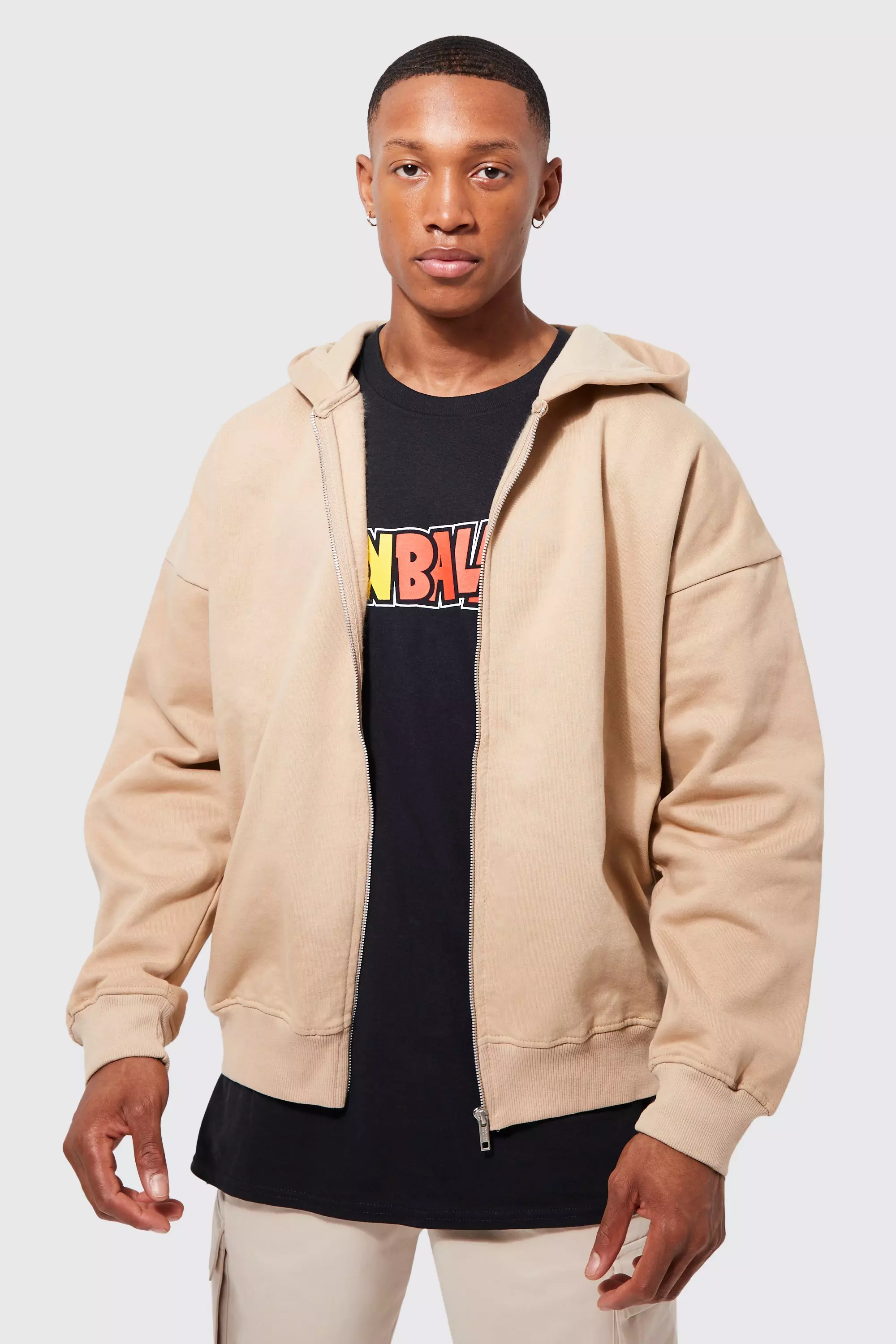 Beige oversized zip up hoodie sale