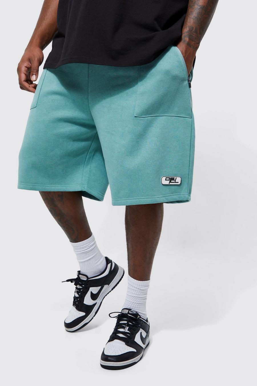 Plus Oversize Cargo-Shorts aus Jersey und Cord mit Reißverschluss, Light green