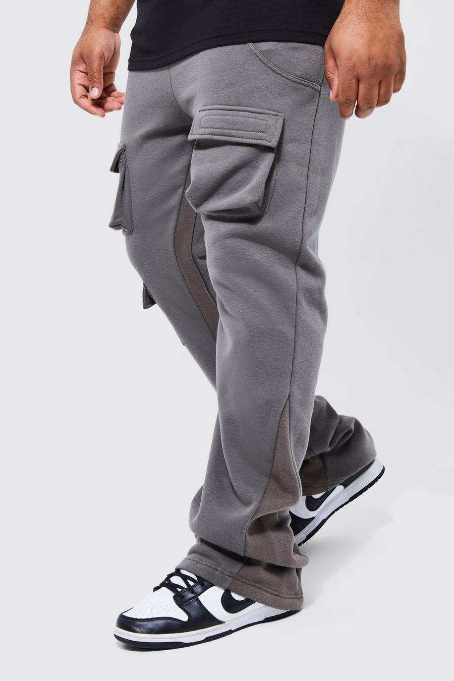 Charcoal grå Plus Stacked Flare Gusset Cargo Jogger image number 1