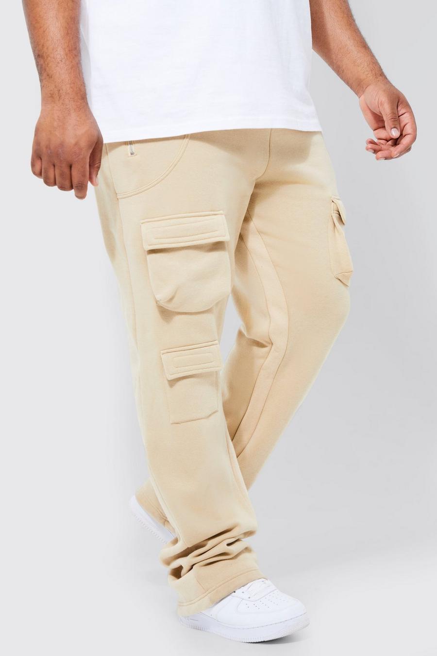 Plus Stacked Flare Gusset Cargo Jogger , Stone beige