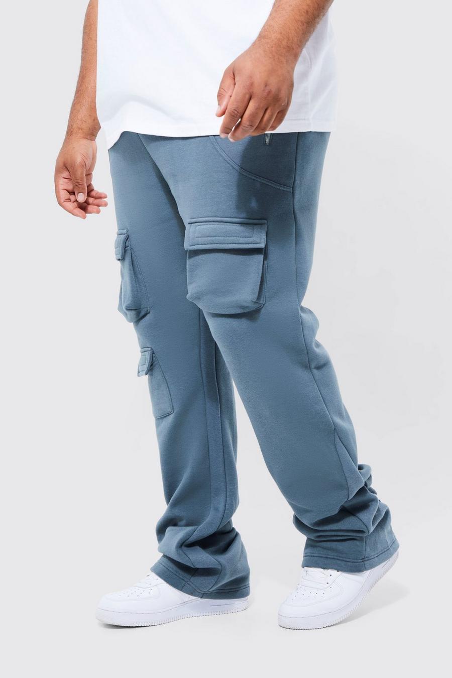 Slate blue Plus Stacked Flare Gusset Cargo Jogger  