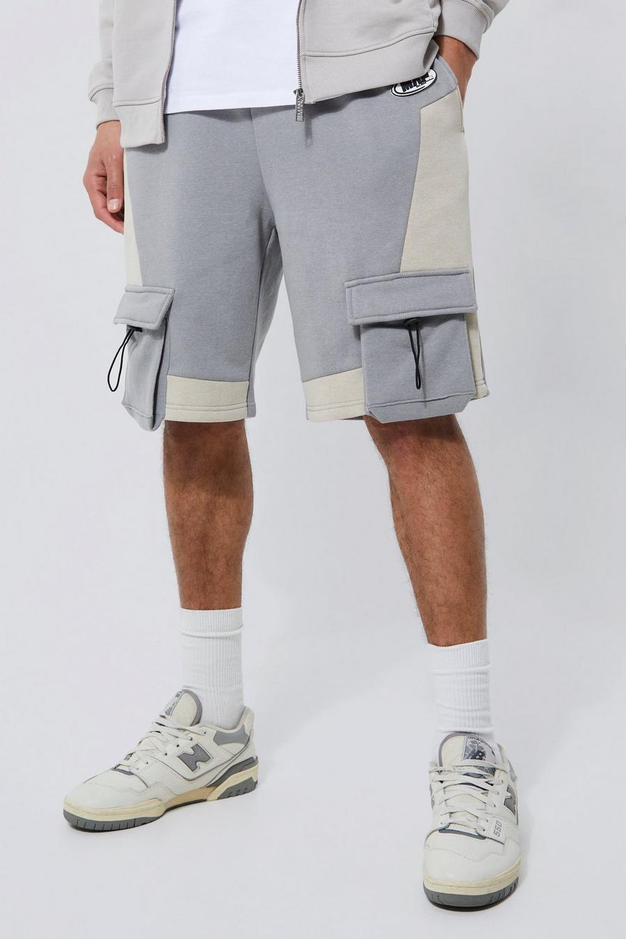 Tall Loose Fit Colour Block Cargo Short, Stone beis