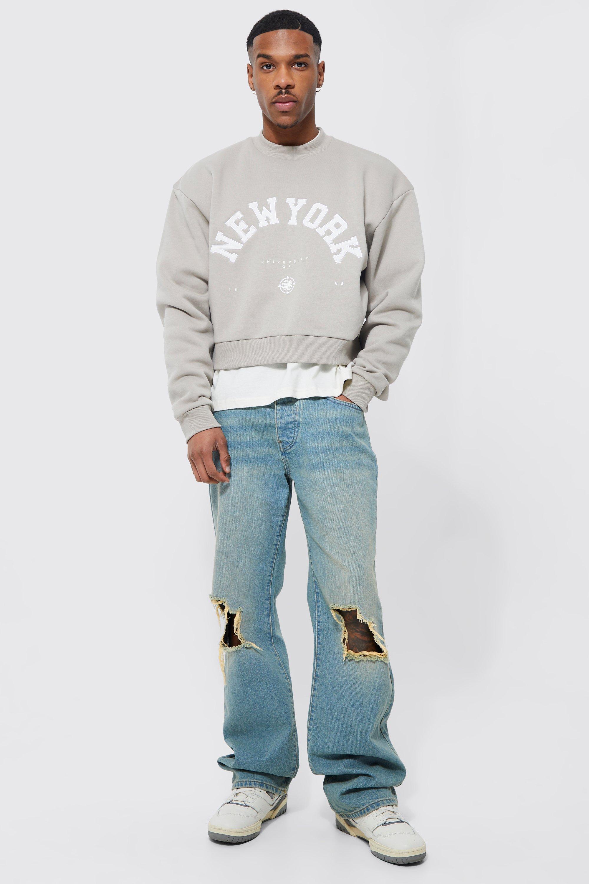 Oversized Cropped Emblem Graphic Sweatshirt