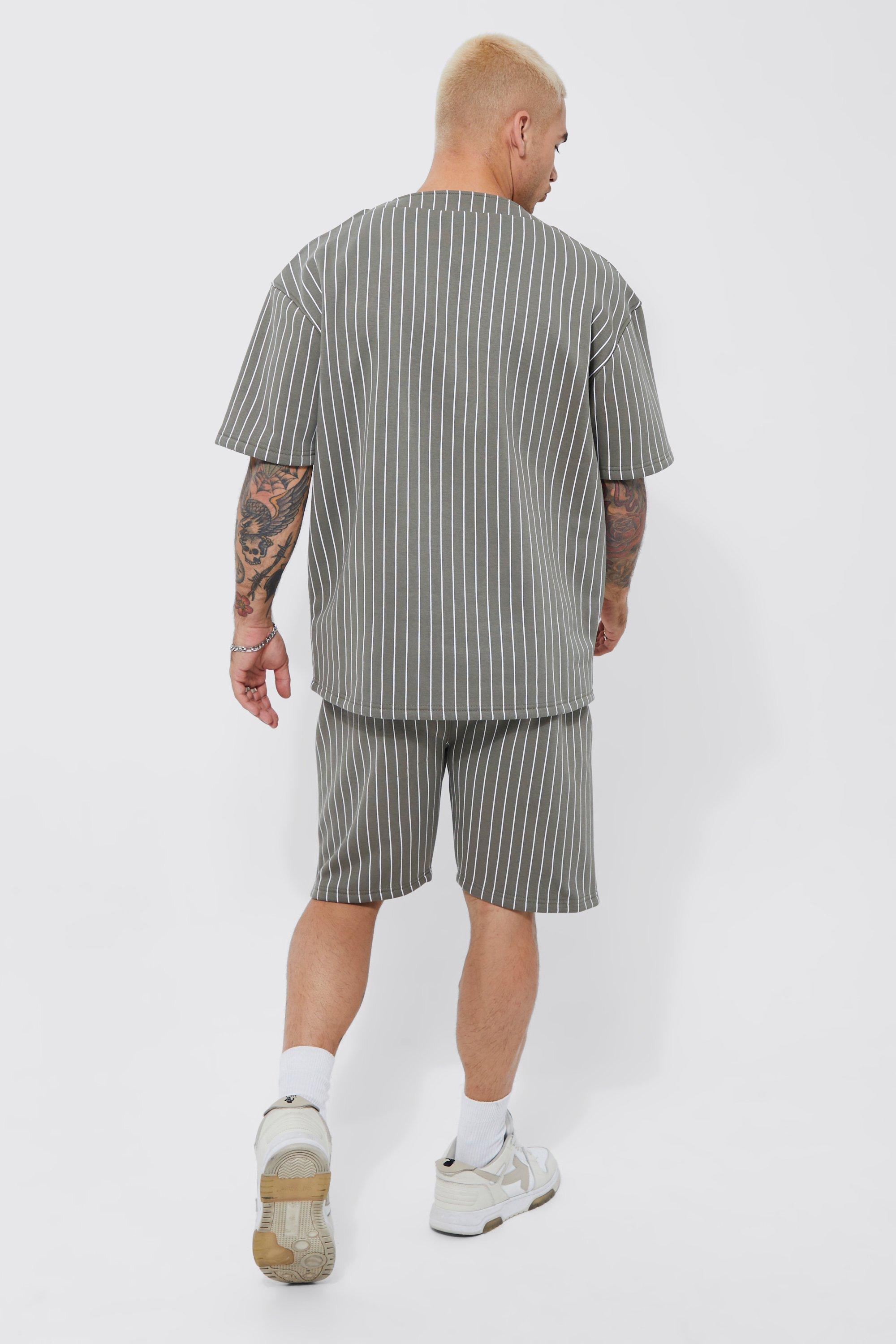 Oversized Pinstripe Baseball Shirt & Short Set