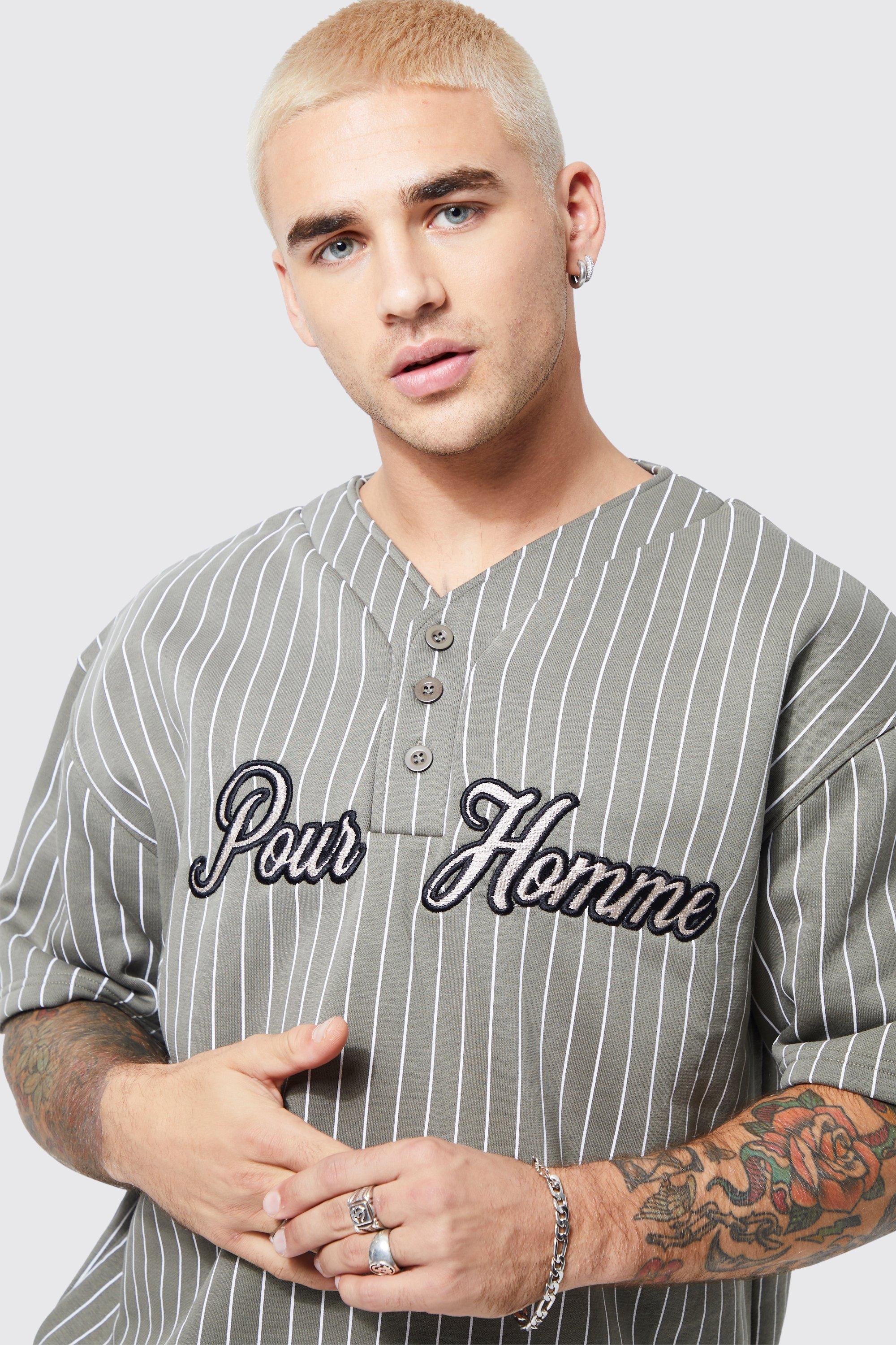 Oversized Pinstripe Baseball Shirt & Short Set