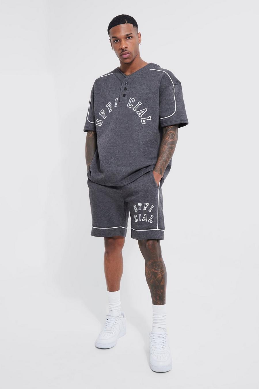 Oversized Official Piping Baseball Polo And Short Set, Charcoal grigio image number 1