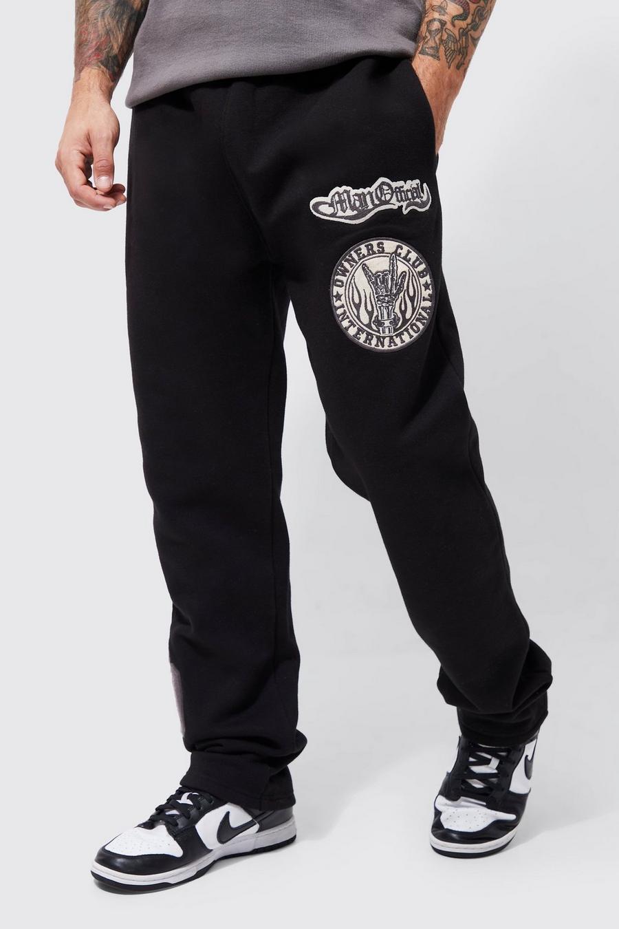Pantaloni tuta Man Official stile Varsity con stemmi, Black