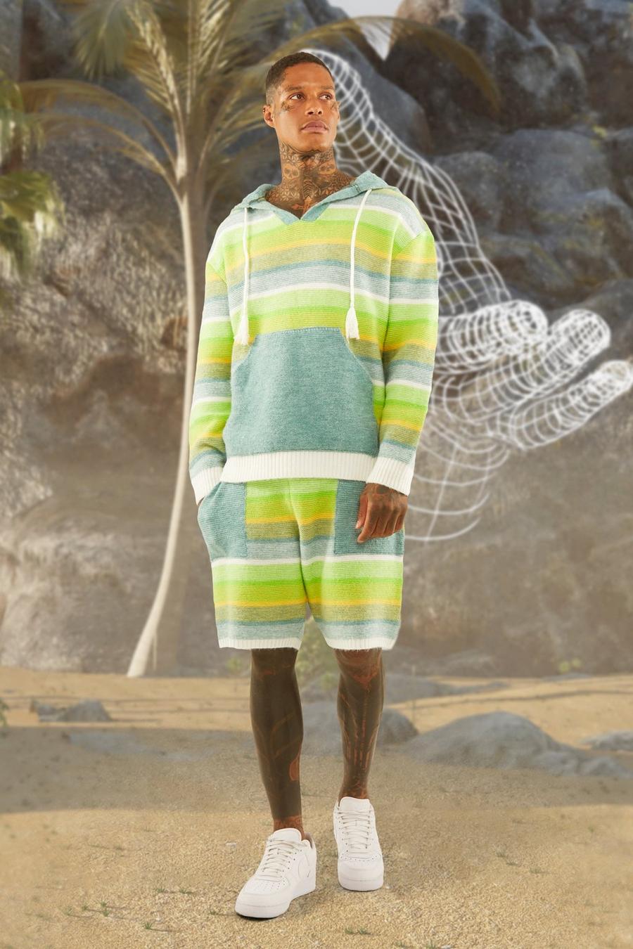 Men's Oversized Ombre Brushed Knitted Hoodie And Short | Boohoo UK