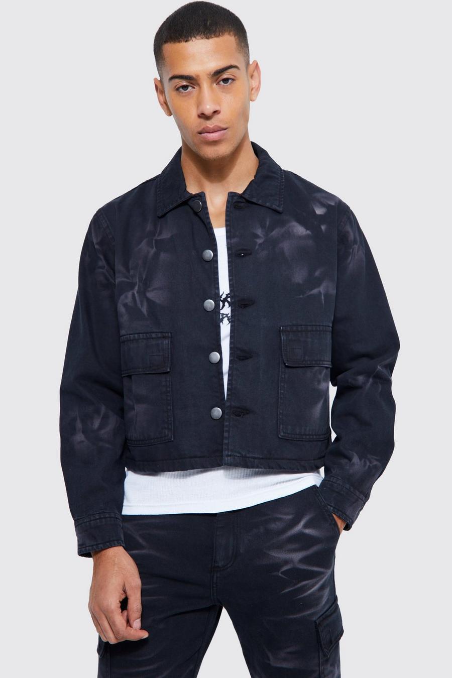 Black Boxy Bleached Twill Coach Jacket image number 1