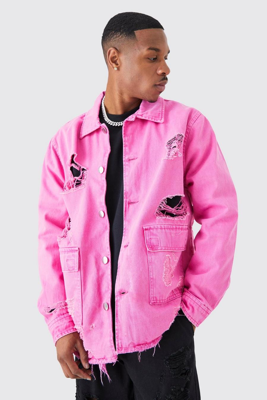 Pink Rip And Repair Twill Coach Jacket