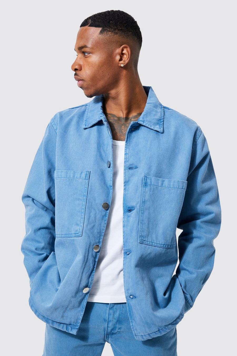 Denim-blue Patch Pocket Twill Harrington Jacket