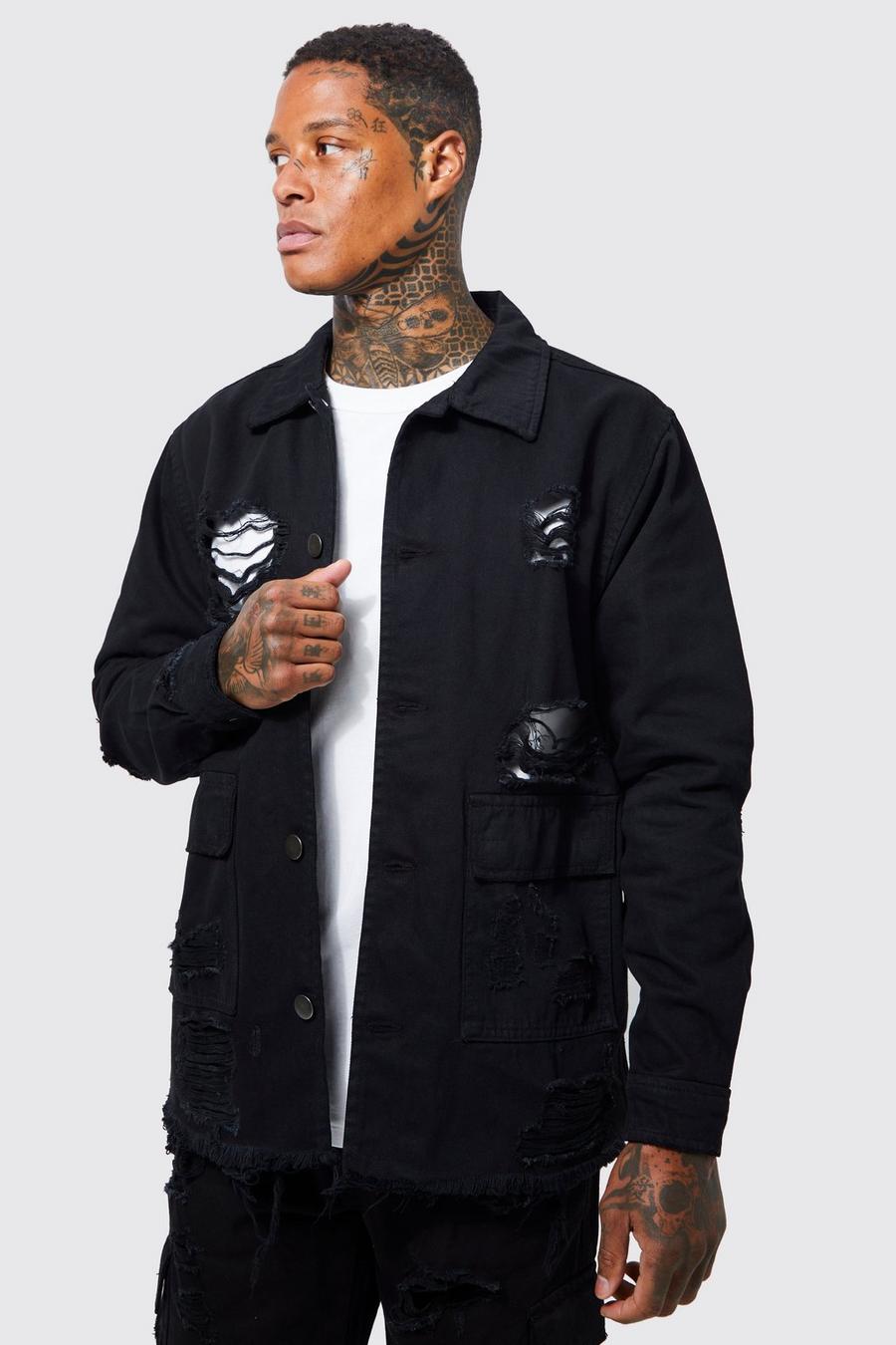 Black Rip And Repair Twill Coach Jacket image number 1