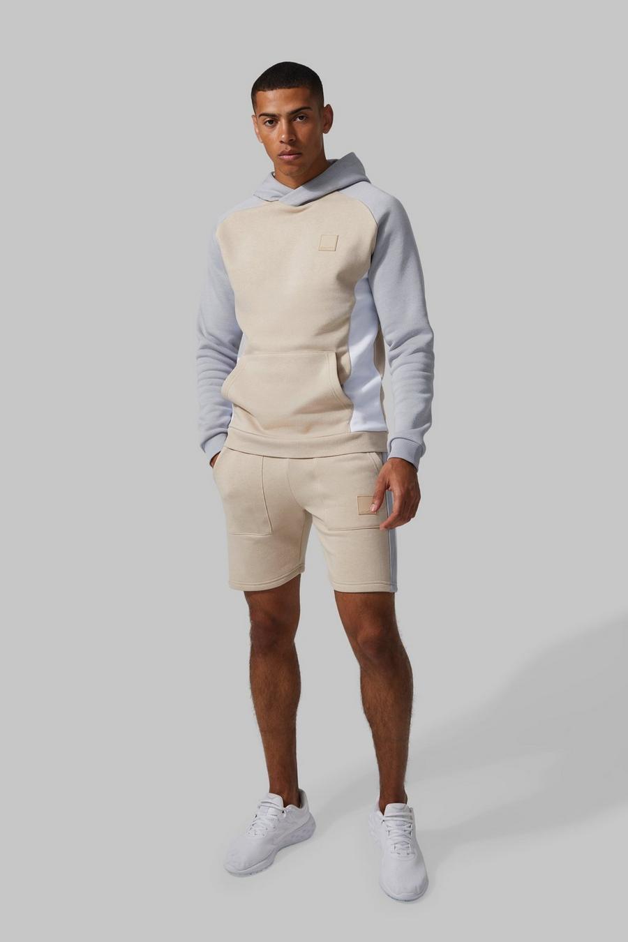 Taupe Man Active Colour Block Short Tracksuit   image number 1