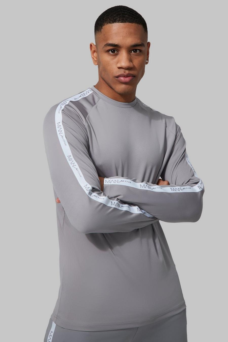 T-shirt a maniche lunghe Man Active con striscia laterale, Light grey gris image number 1