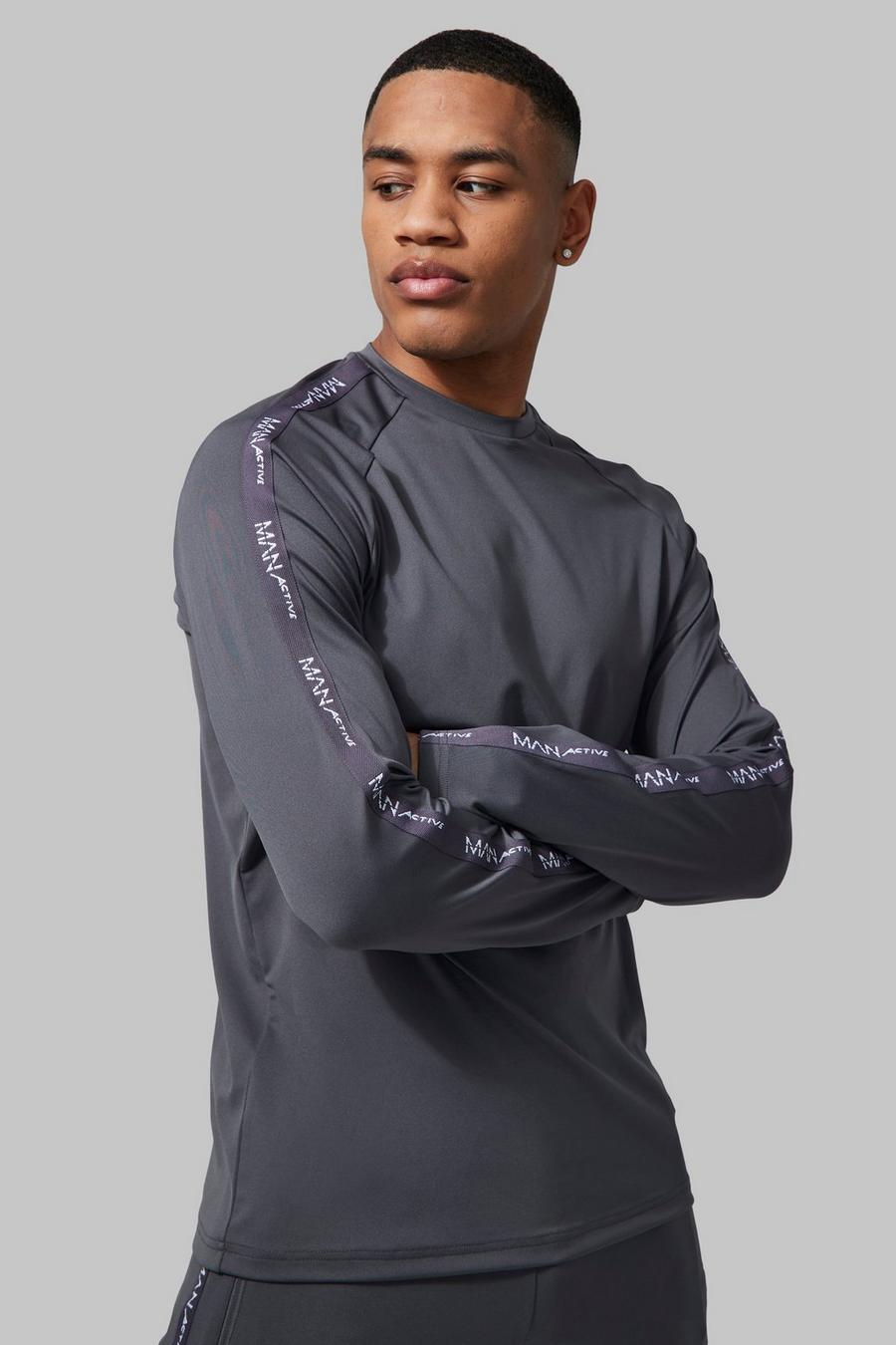 Charcoal Man Active Tape Detail Long Sleeve T-shirt  image number 1