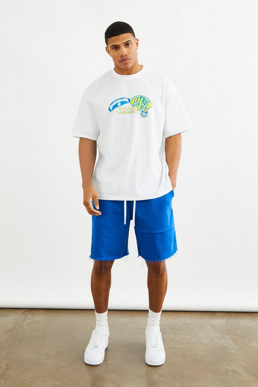 Set T-shirt oversize con grafica & pantaloncini da baseball, Blue azzurro image number 1