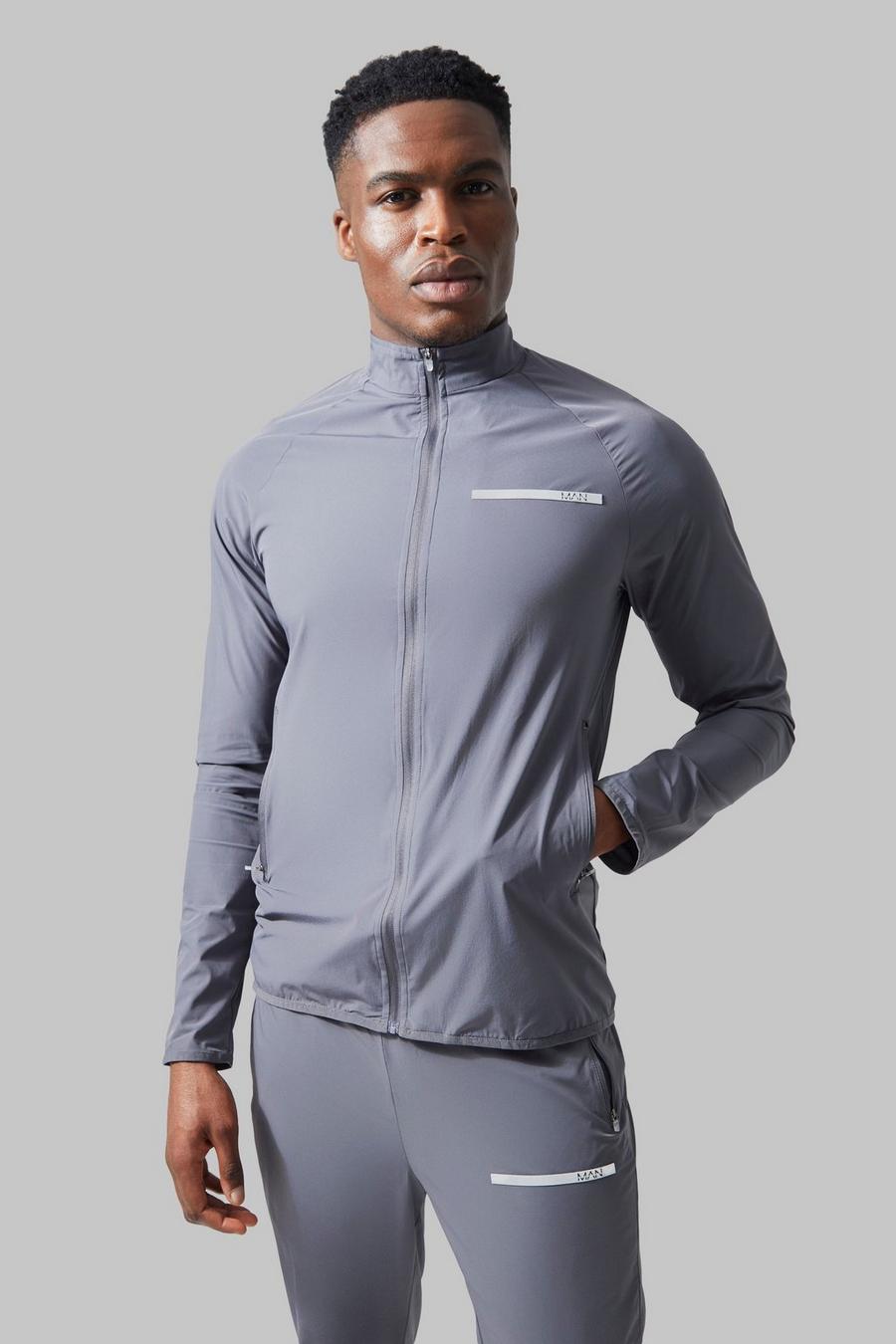 Man Active Performance-Jacke mit Trichterkragen und Reißverschluss, Charcoal grau