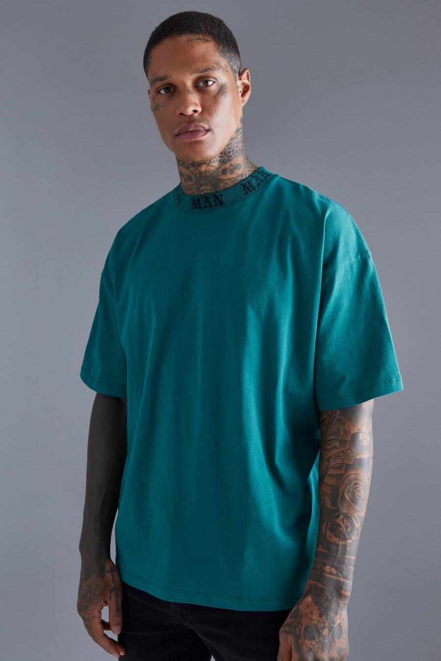 Geripptes Oversize Gothic Man T-Shirt, Forest green