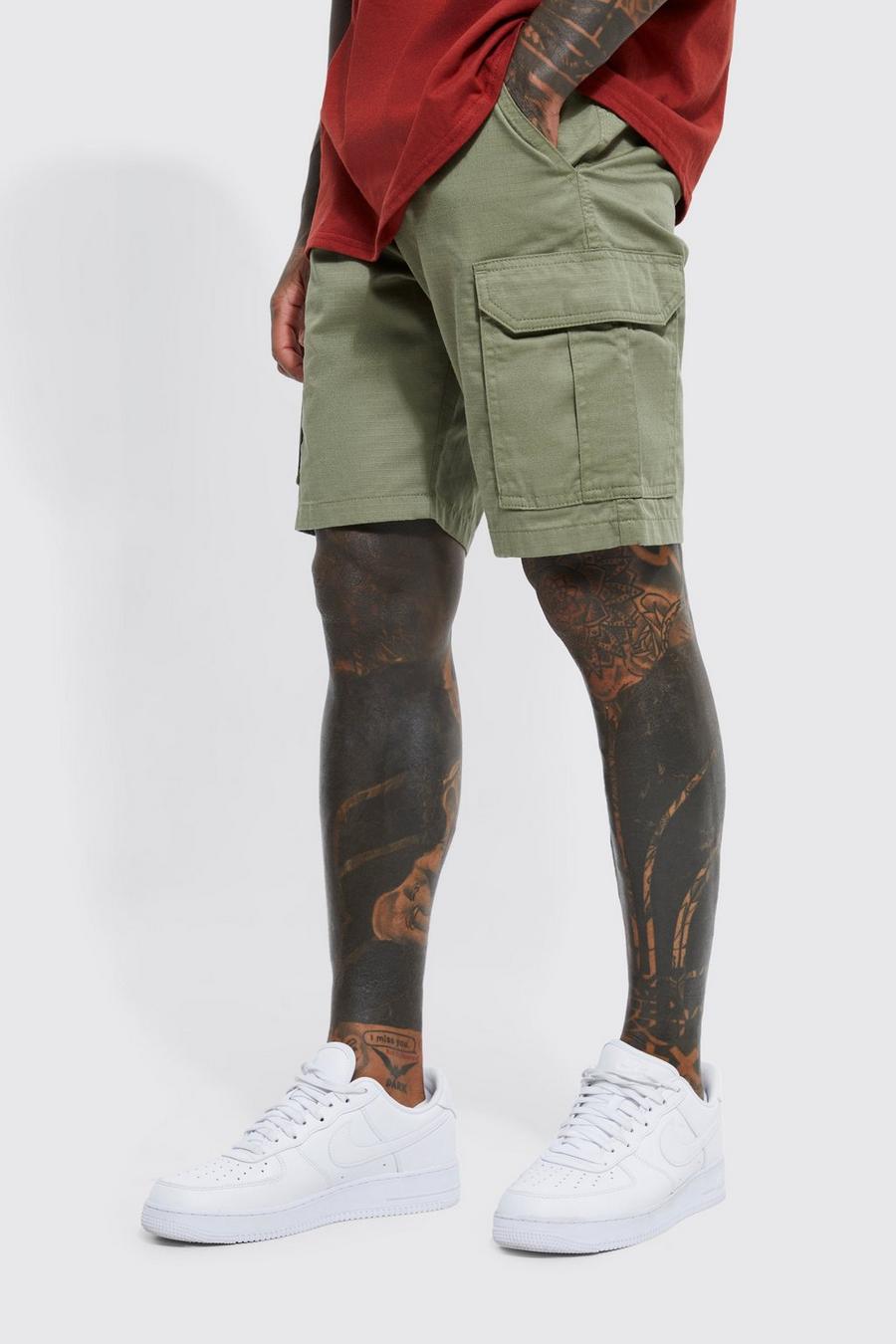 Khaki Fixed Waist Relaxed Ripstop Cargo Short image number 1