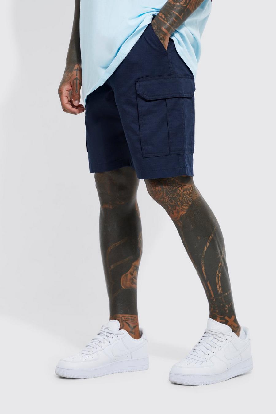 Lockere Ripstop Cargo-Shorts mit elastischem Bund, Navy