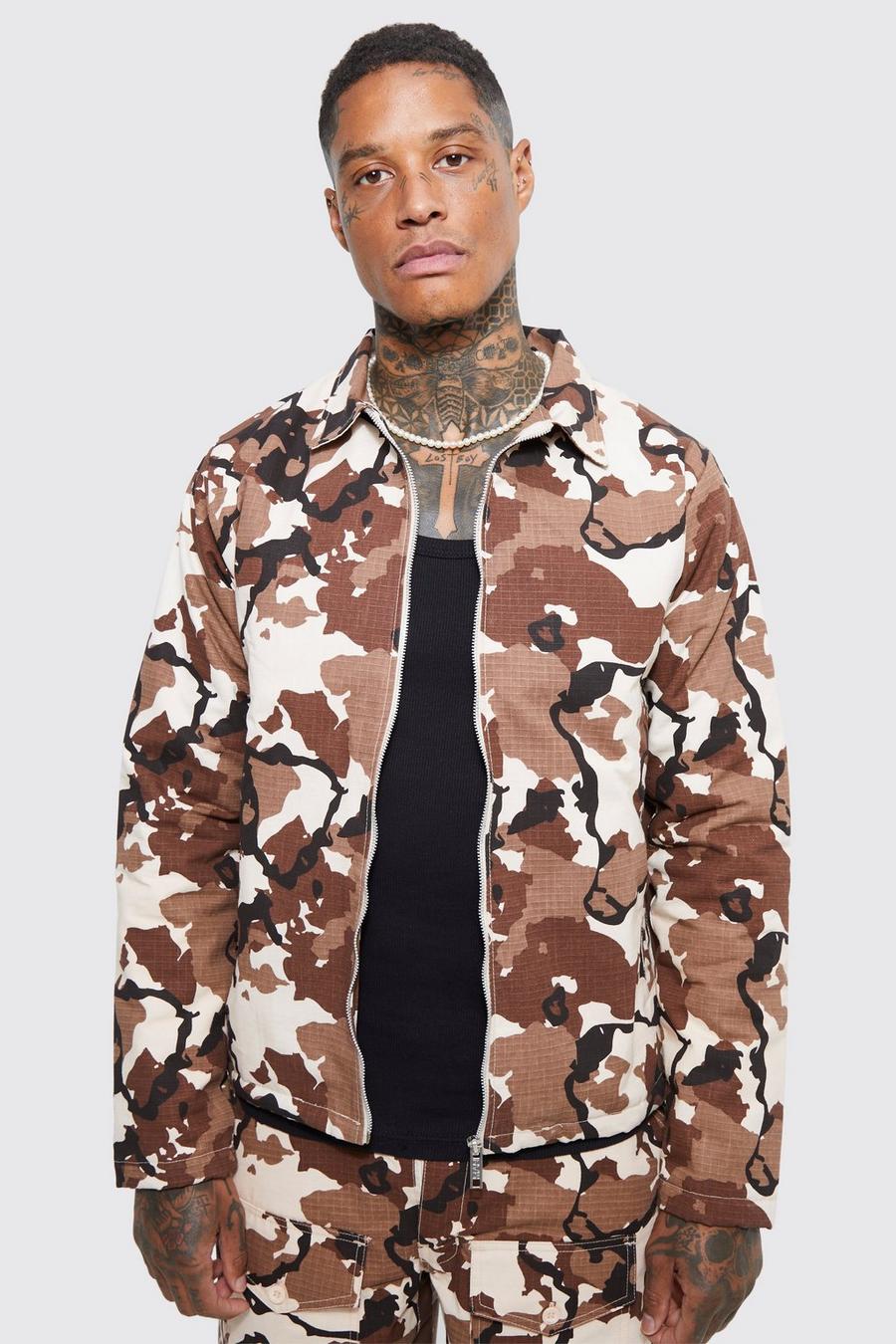 Chocolate Camo Ripstop Harrington With Gusset Detail image number 1