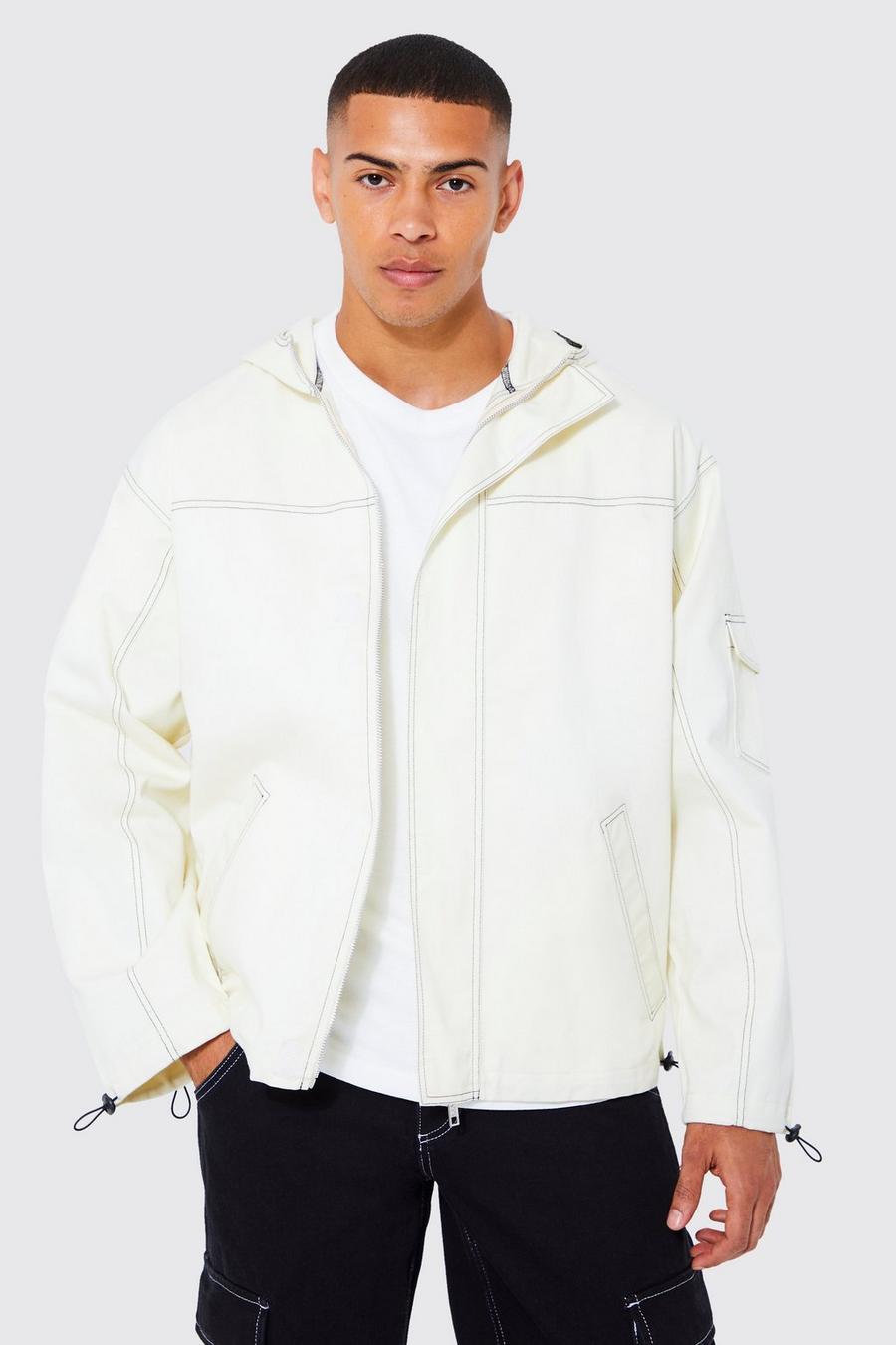 Ecru blanc Contrast Stitch Twill Jacket