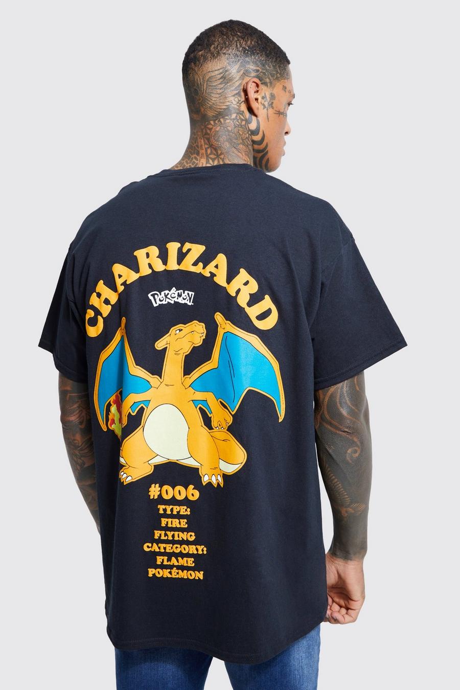Black svart Oversized Pokemon Charizard License T-shirt