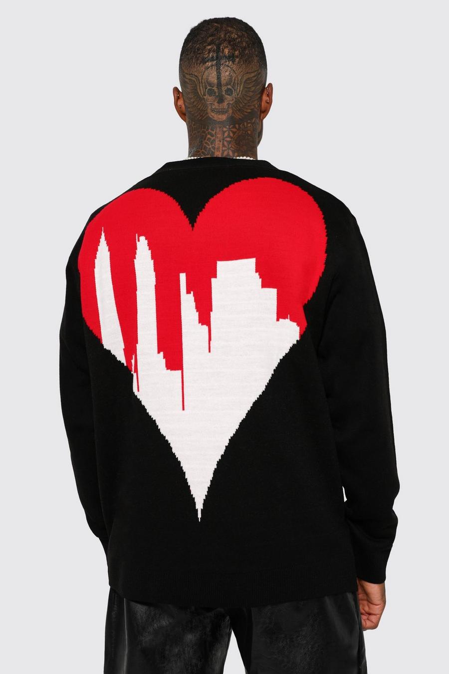Black Relaxed Back Heart City Knitted Cardigan image number 1
