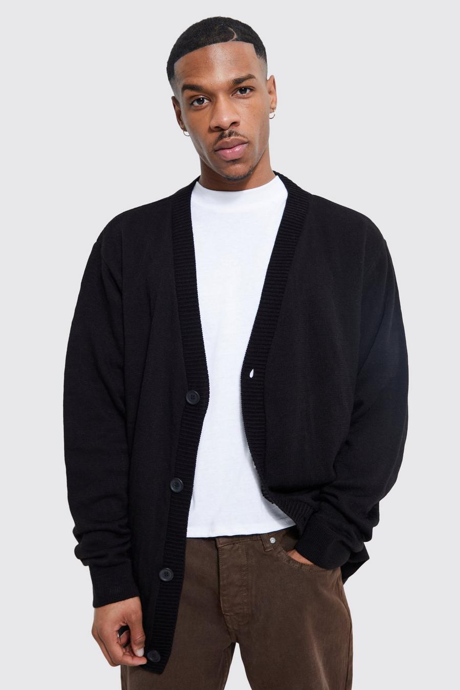 Black Relaxed Knitted Line Drawing Back Cardigan