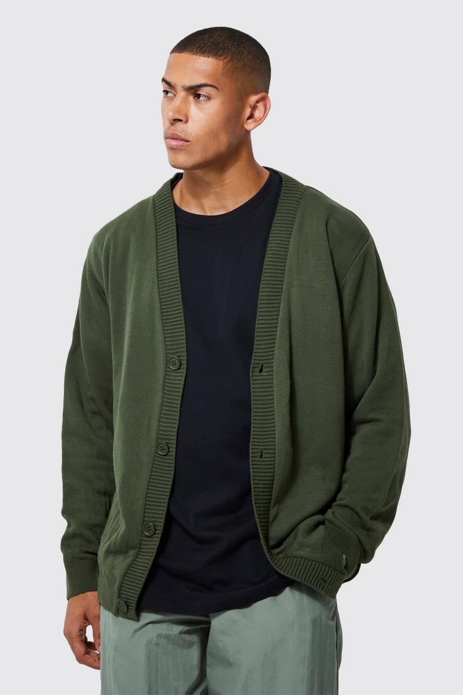 Khaki Relaxed Knitted Line Drawing Back Cardigan
