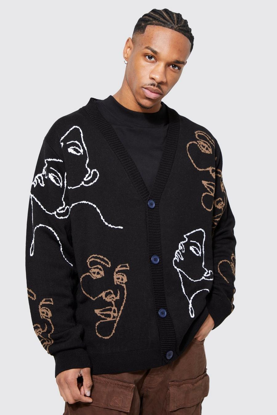 Black noir All Over Face Relaxed Knitted Cardigan 