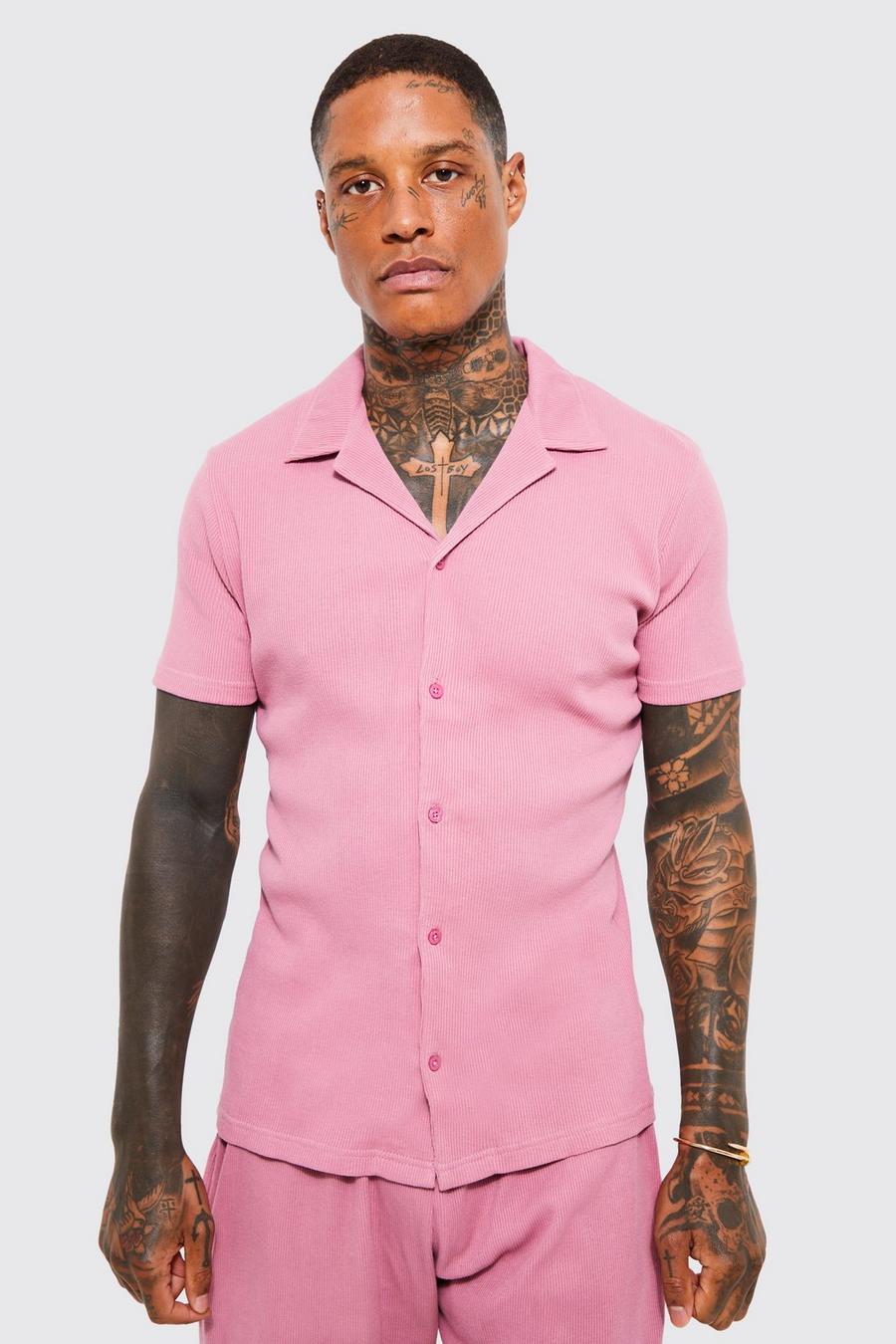 Pink Short Sleeve Muscle Fit Rib Jersey Shirt image number 1