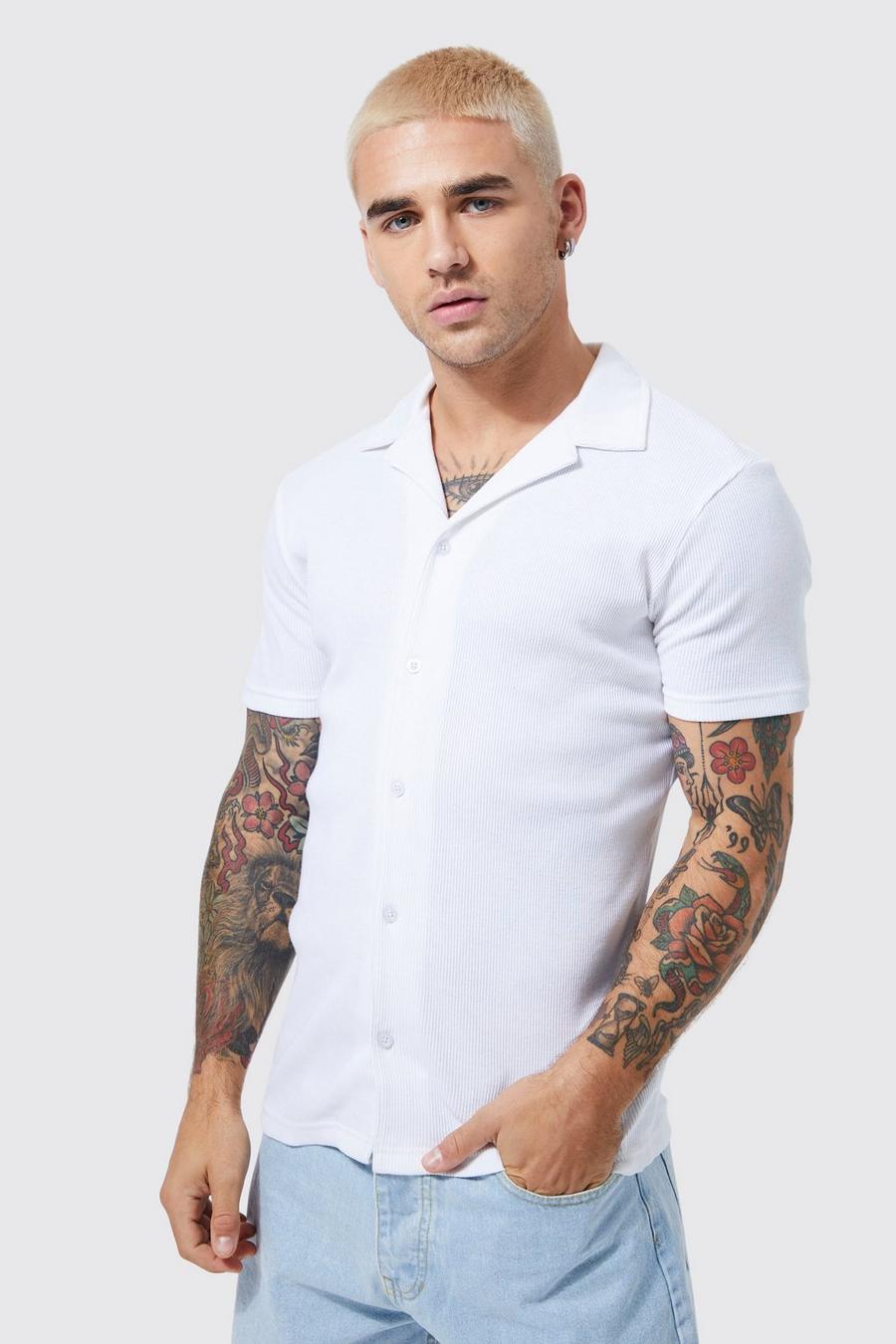 White Short Sleeve Muscle Fit Rib Jersey Shirt The image number 1