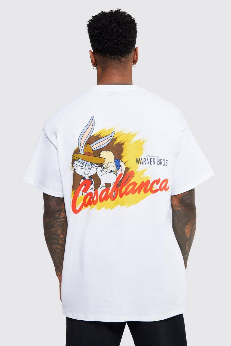 White Oversized Looney Tunes & Casblanca T-Shirt image number 1