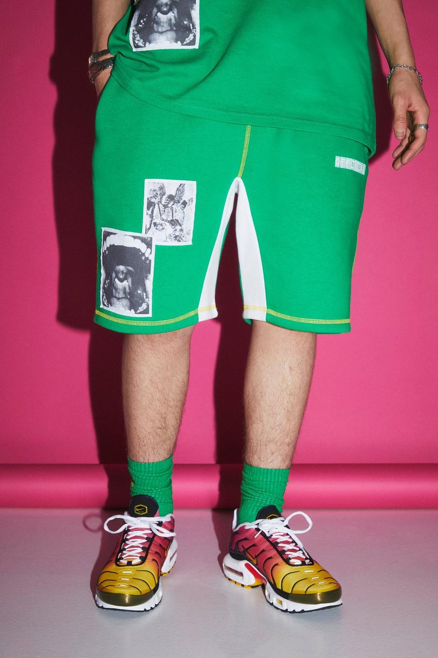Green Baggy Middellange Shorts Met Patches image number 1