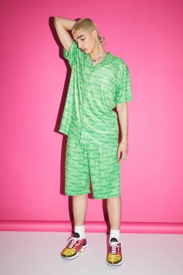 Green Oversized Toweling Shirt And Short Set