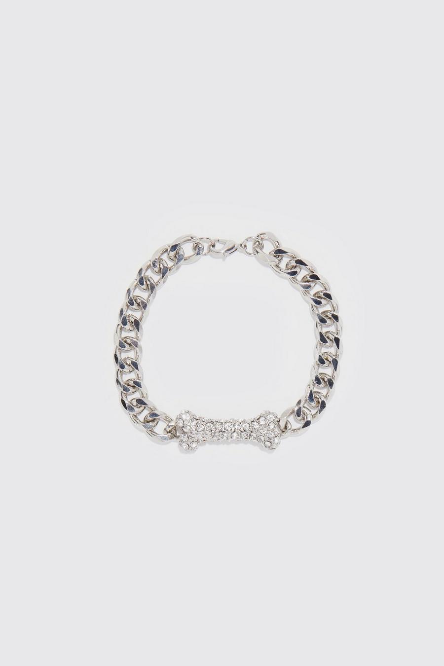 Silver Iced Bone Detail Chain Bracelet image number 1