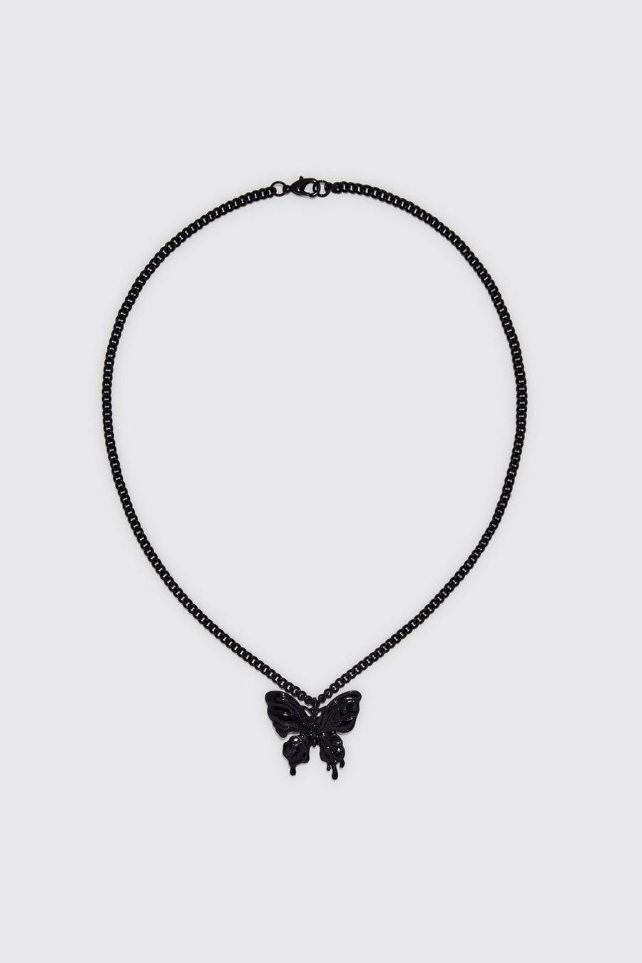 Klobige Halskette mit Schmetterling, Black image number 1