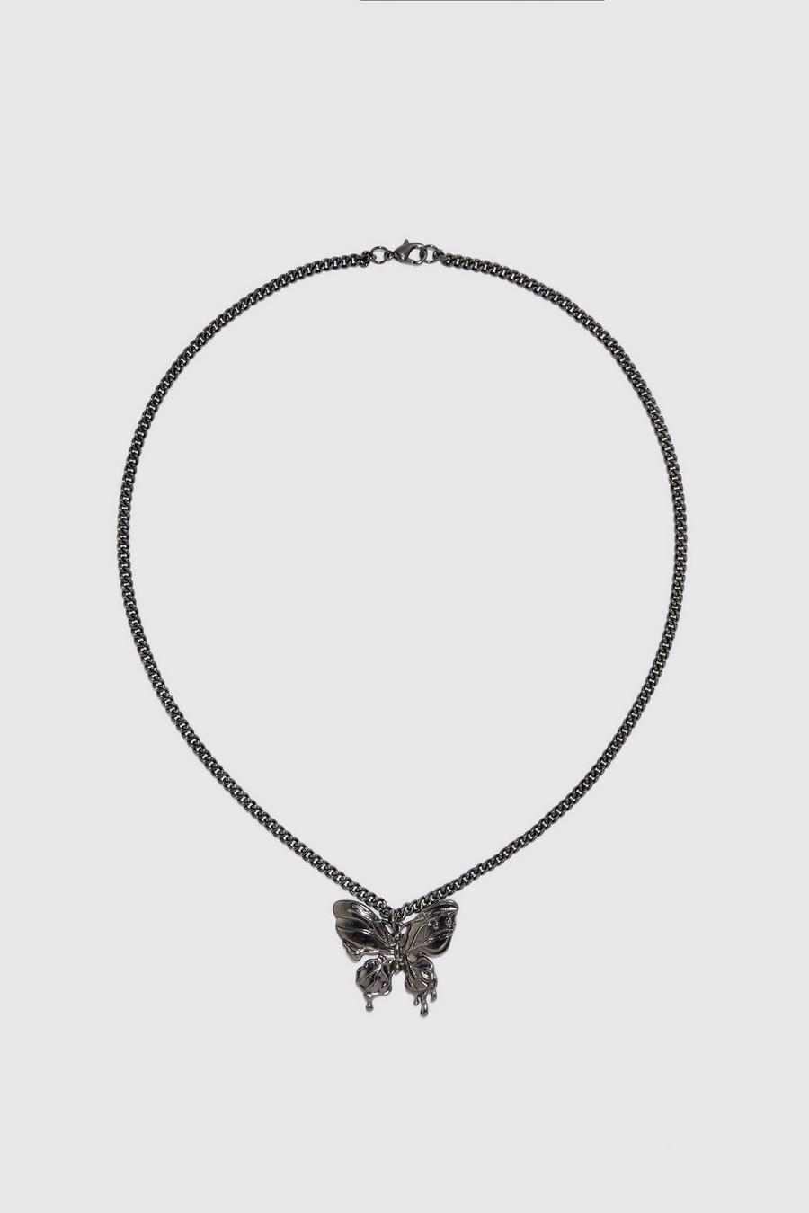 Gun metal Butterfly Chunky Chain Necklace image number 1