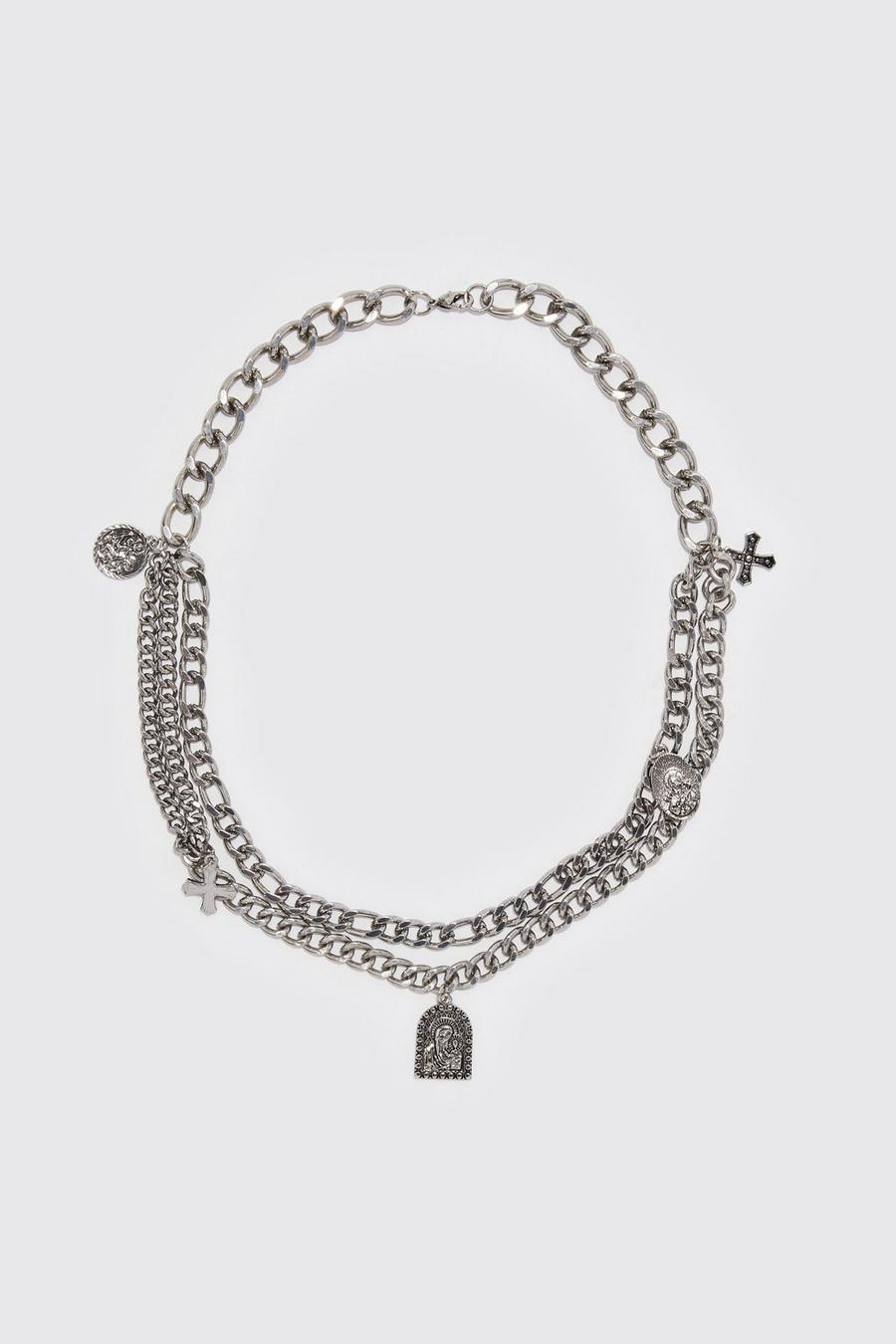 Silver Charm Detail Multi Layer Necklace