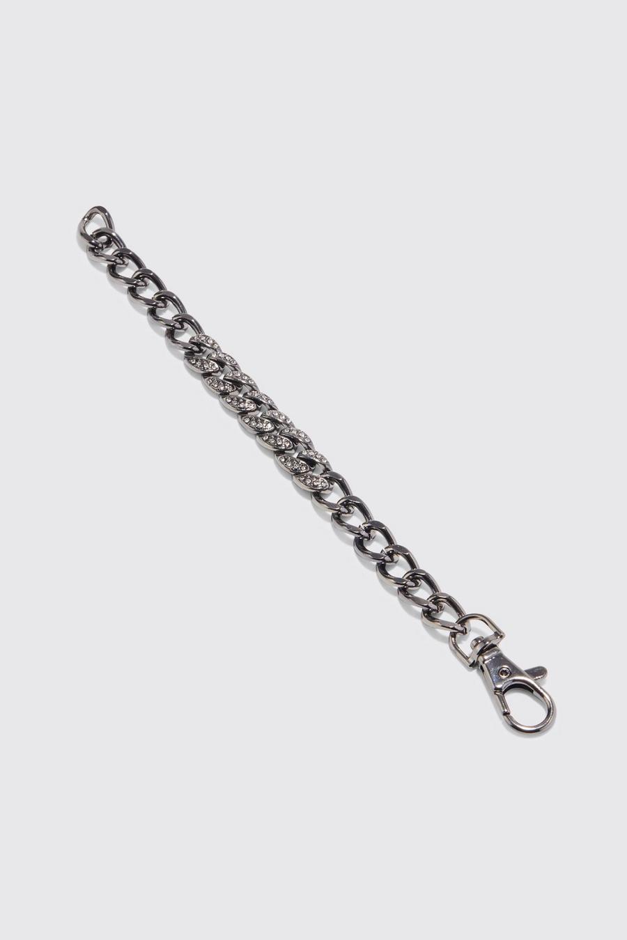 Gun metal metallic Iced Chunky Chain Bracelet image number 1