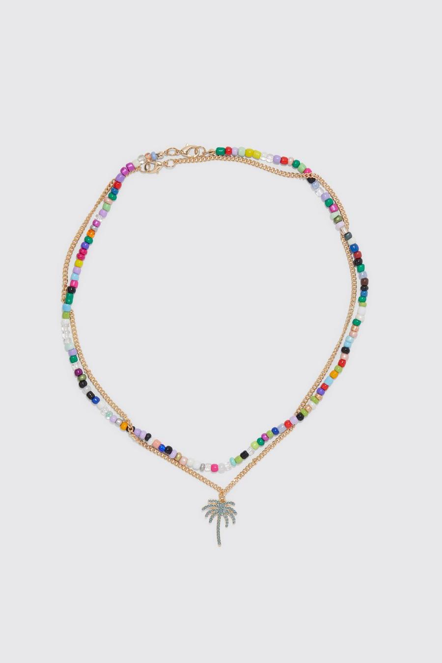 Multi Colour Bead Palm Pendant Necklace